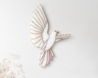 Decoración de pared con paloma blanca, adorno de pared con paloma de vidriera iridiscente, regalo de inauguración de casa, detalle espiritual para el hogar, símbolo de paz, regalo para mamá