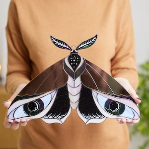 Celestial stained glass moth wall hanging Peacock feather art Butterfly sunactcher Boho home decor Unique new home gift Gift for Valentines