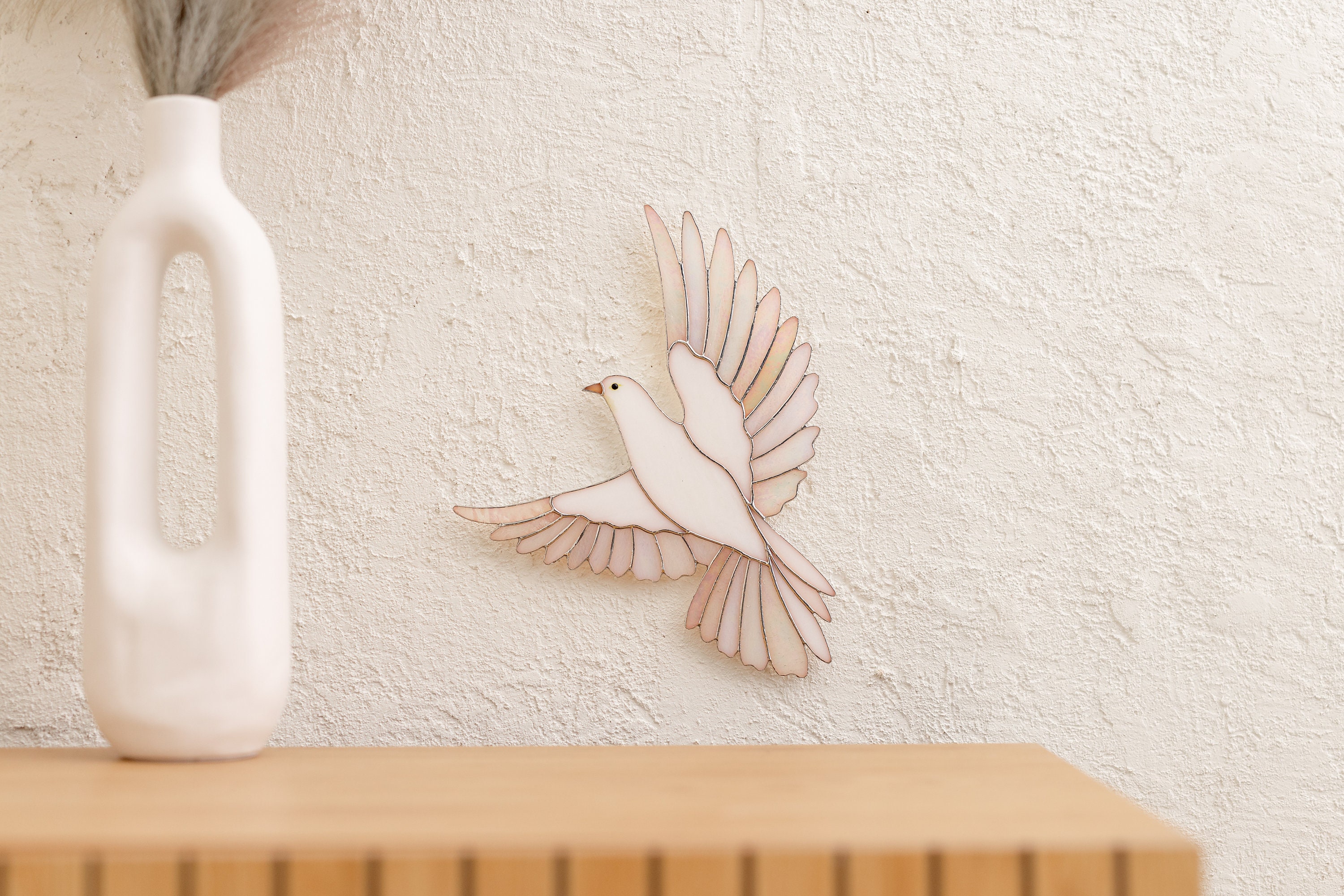 Stained Glass White Dove Wall Decor, Dove of Peace Wall Hanging