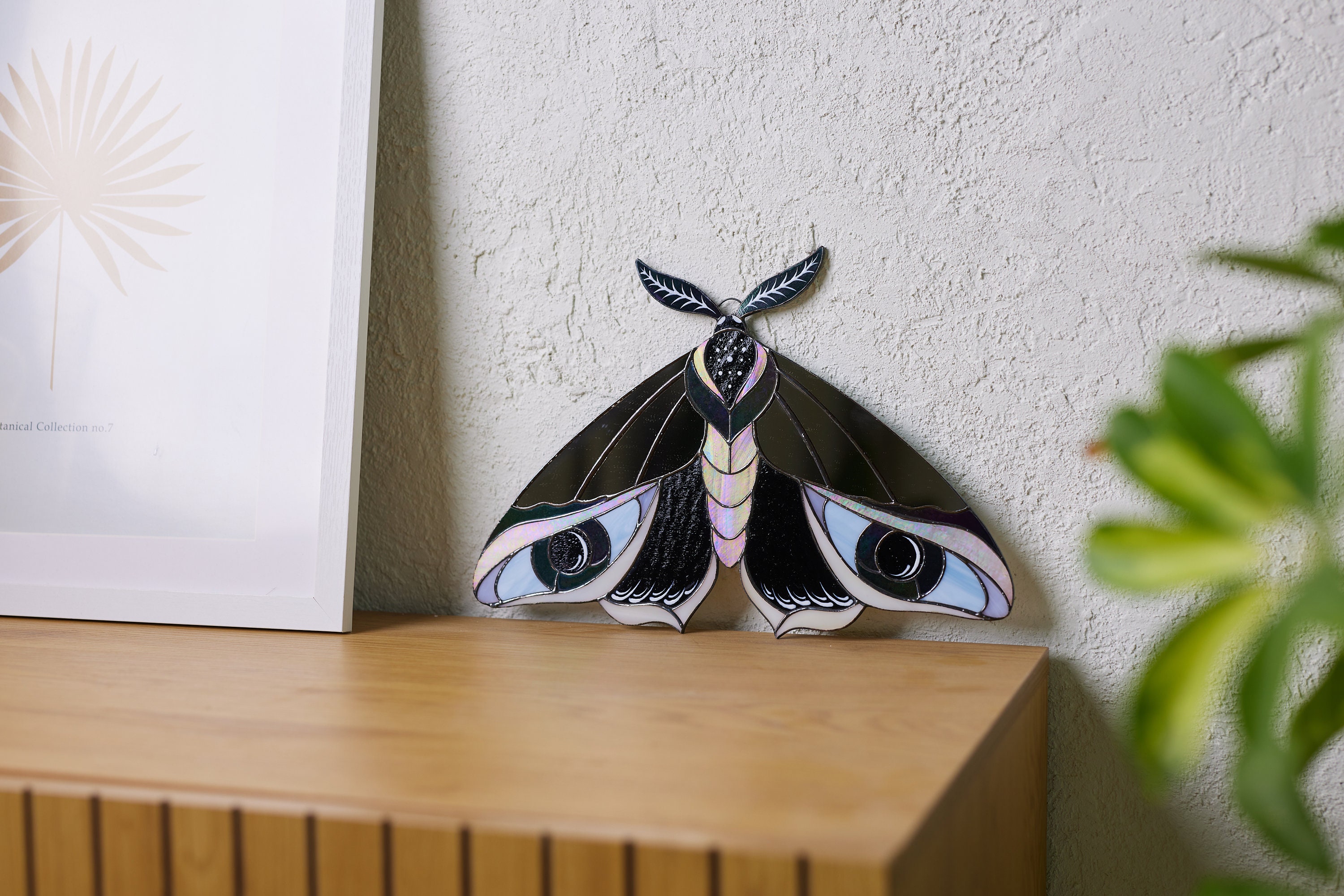 Celestial Stained Glass Moth Wall Hanging Peacock Feather Art Butterfly ...