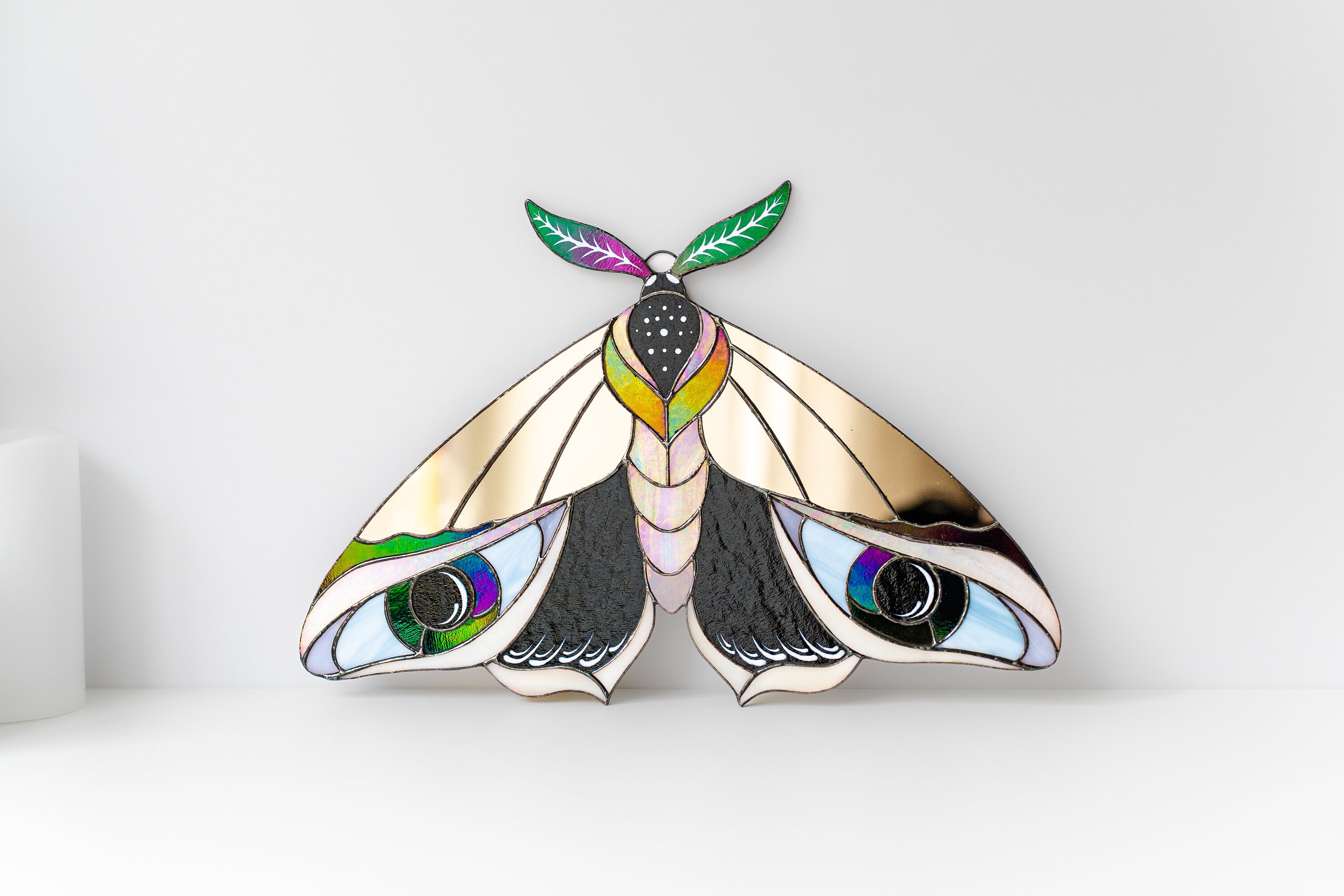 Celestial Stained Glass Moth Wall Hanging Peacock Feather Art Butterfly ...