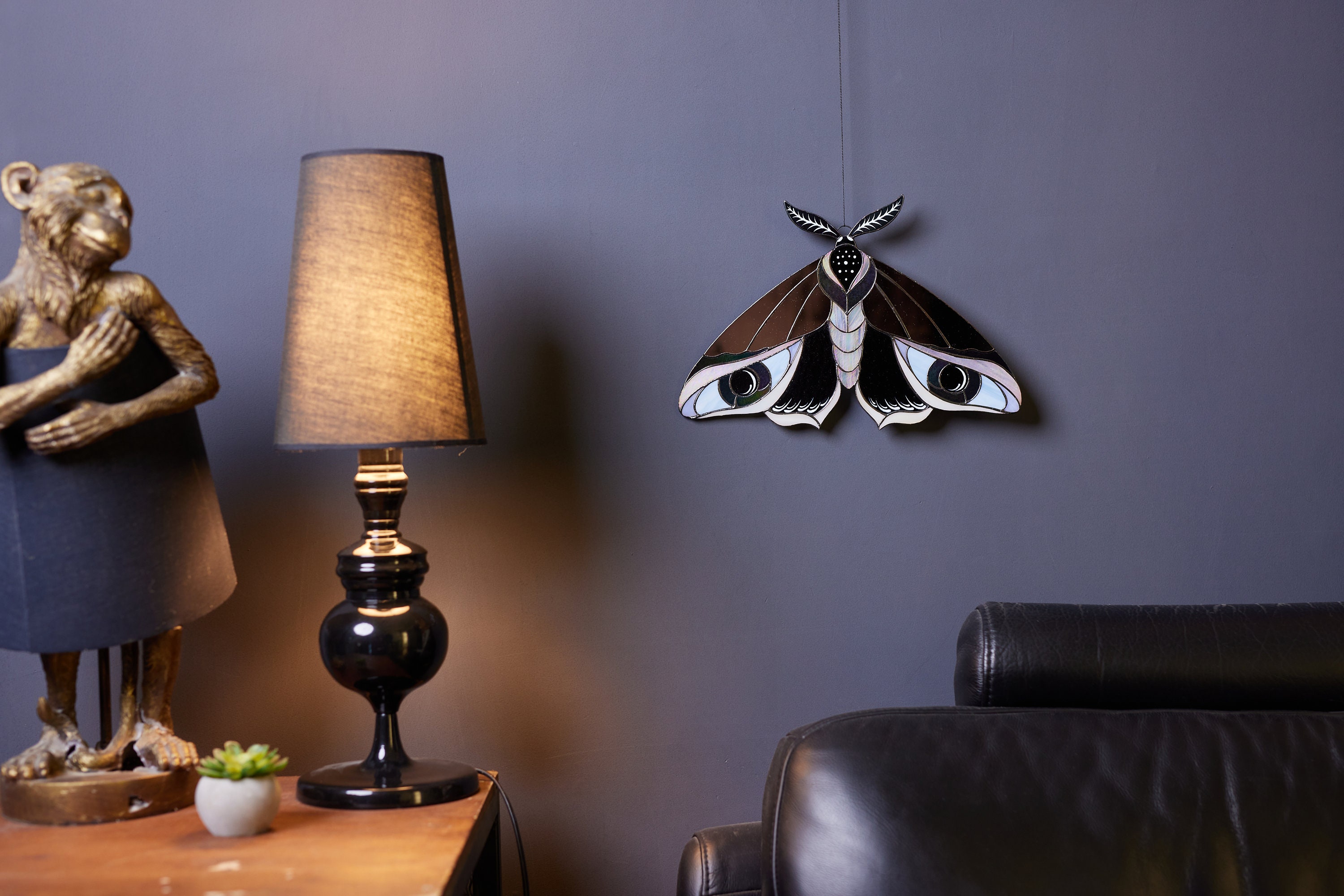 Celestial Stained Glass Moth Wall Hanging Peacock Feather Art Butterfly ...