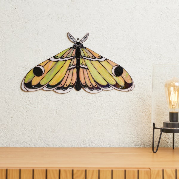 Stained Glass Moth Wall Hanging, Large Handcrafted Butterfly Wall Decor, Boho Home Decoration, Unique Gift for Mother, Housewarming Gift