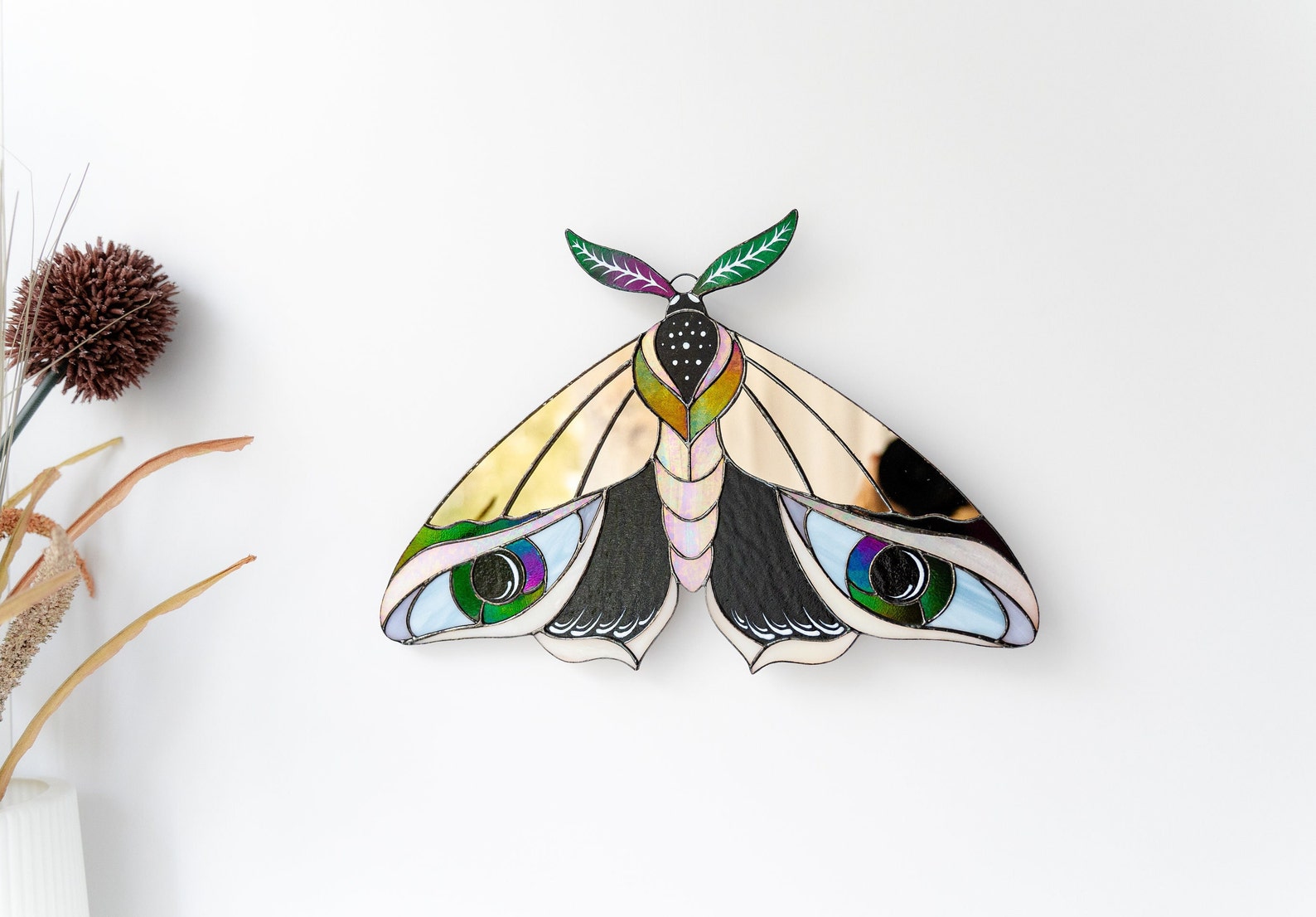 Celestial Stained Glass Moth Wall Hanging, Peacock Feather Art ...