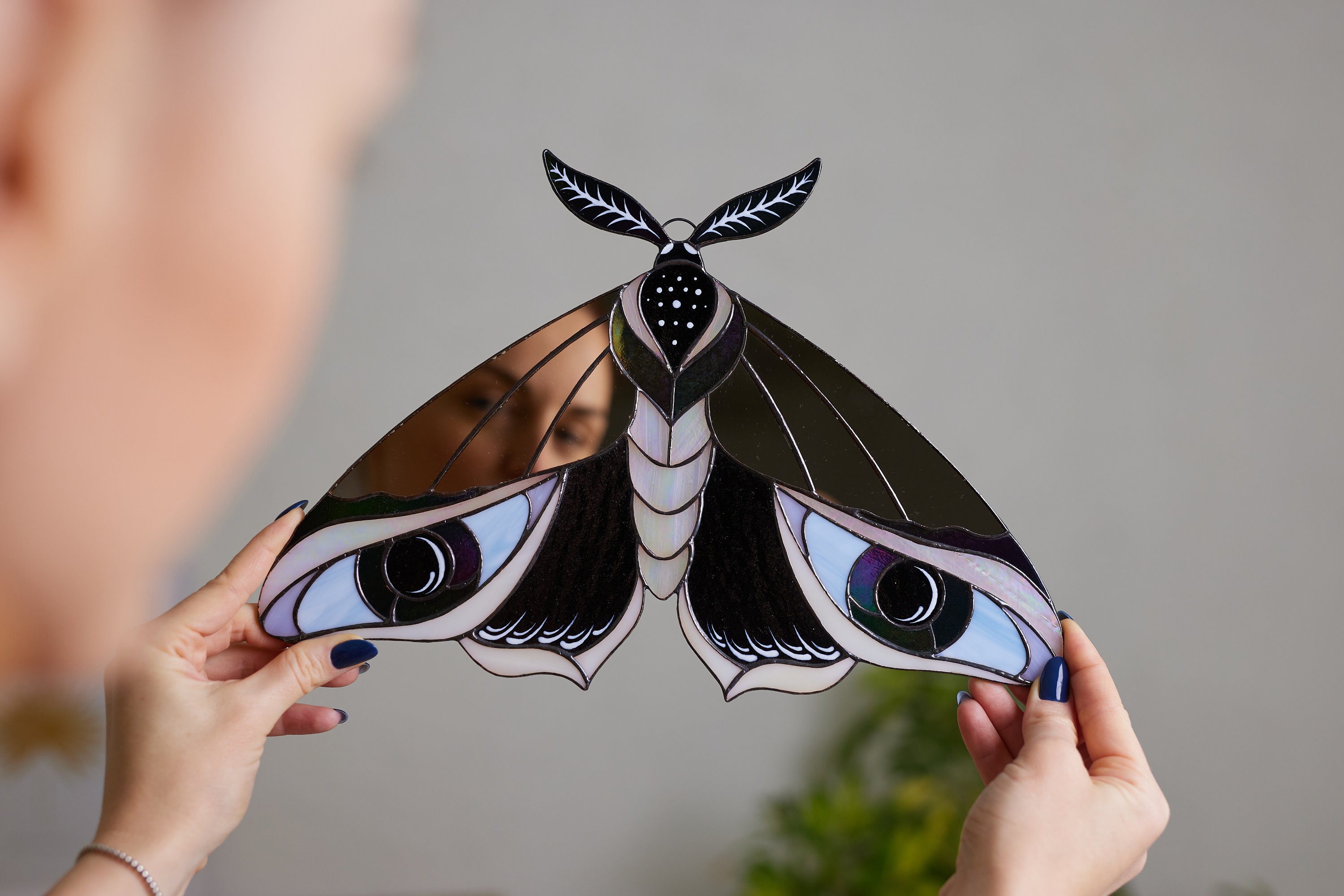 Celestial Stained Glass Moth Wall Hanging Peacock Feather Art Butterfly ...