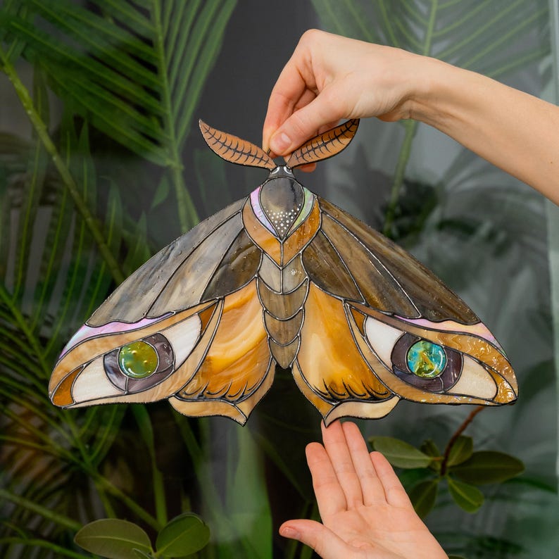 Stained Glass Moth Wall Hanging Decor Bohemian Moth Wall Decor Nature ...
