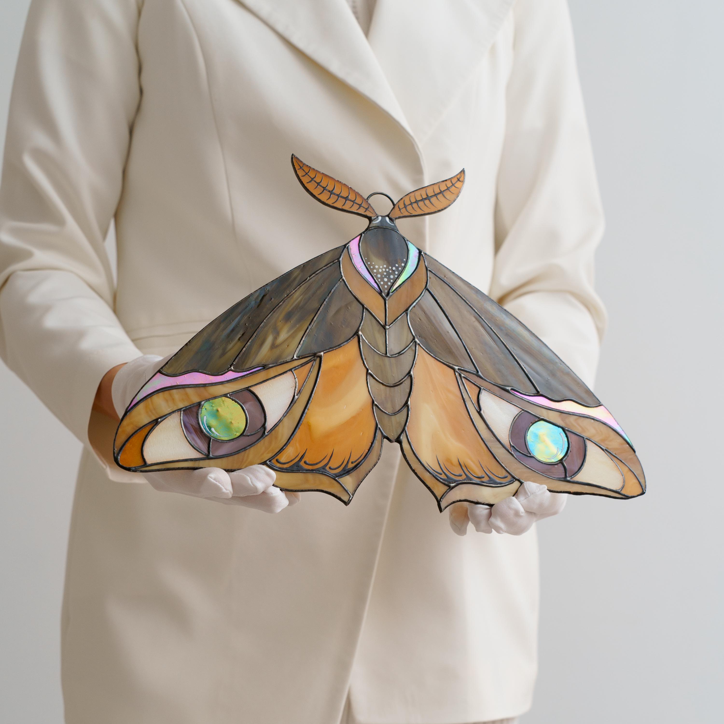 Stained Glass Moth Wall Hanging Decor Bohemian Moth Wall Decor Nature ...