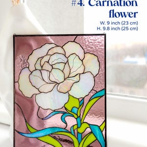 Panel de vidrieras con flores de protea, adorno floral para ventana, decoración botánica para pared, decoración moderna para el hogar, decoración personalizada para ventanas, regalo hecho a mano para mamá. #4. Carnation flower