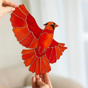 Stained Glass Red Cardinal Bird Wall Hanging, Unique Gift for Holiday, Dad Memorial Gift, Farmhouse decor, New Home Gift, Christmas gift