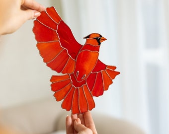 Stained Glass Red Cardinal Bird Wall Hanging, Unique Gift for Holiday, Dad Memorial Gift, Farmhouse decor, New Home Gift, Gift for Mother