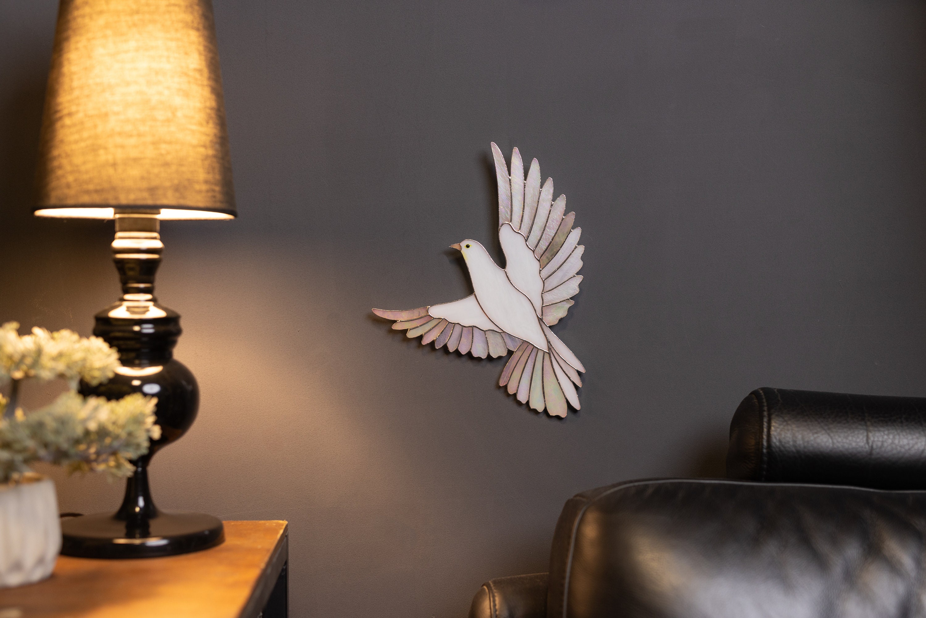 Stained Glass White Dove Wall Decor, Dove of Peace Wall Hanging