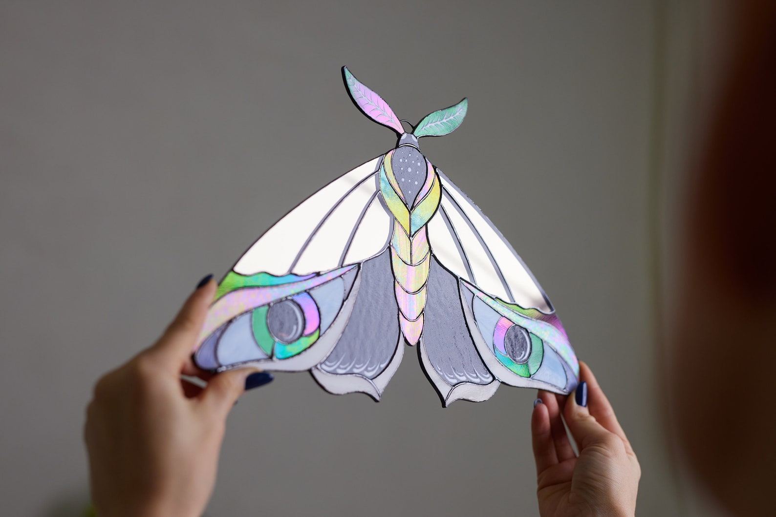 Celestial Stained Glass Moth Wall Hanging Peacock Feather Art Butterfly ...