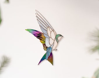 Swallow Bird in Flight, Stained Glass Wall Decor, Bird Wall Art, Living Room Decor, New Home Gift, Iridescent Swallow Suncatcher, Bird Gifts
