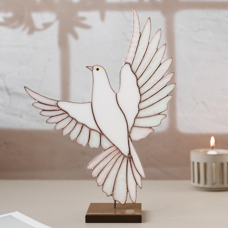 Stained Glass White Dove Table Decor Peace Dove Tabletop Ornament ...