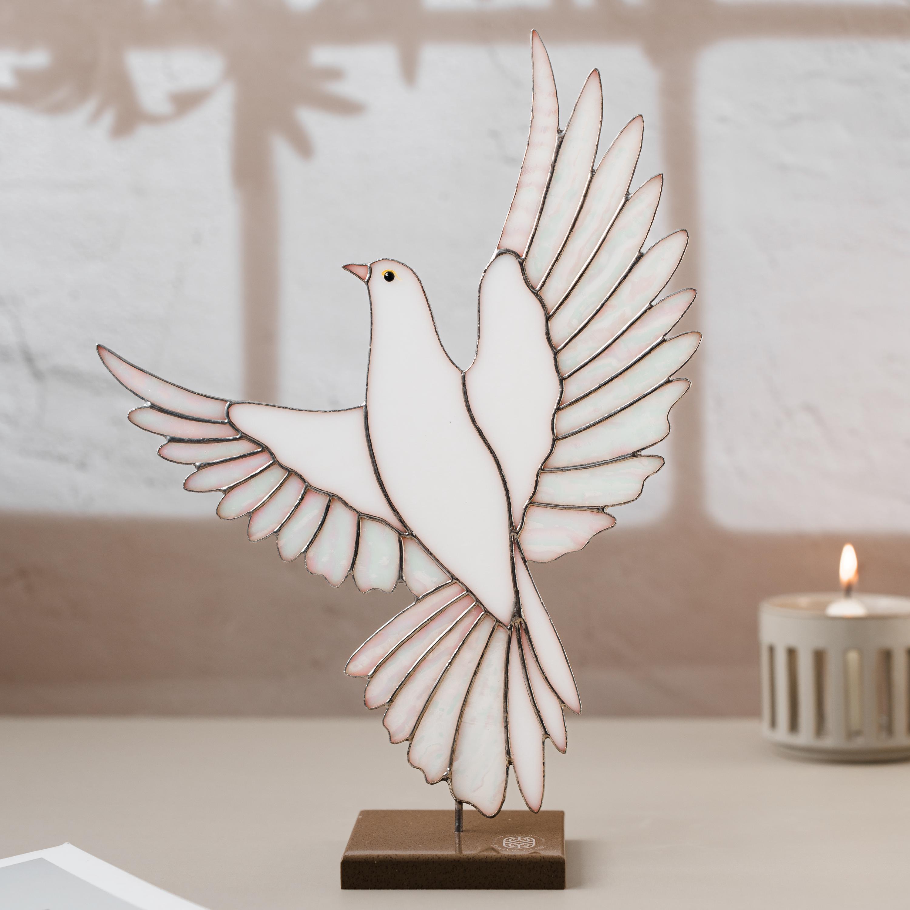 Stained Glass White Dove Table Decor Peace Dove Tabletop Ornament ...