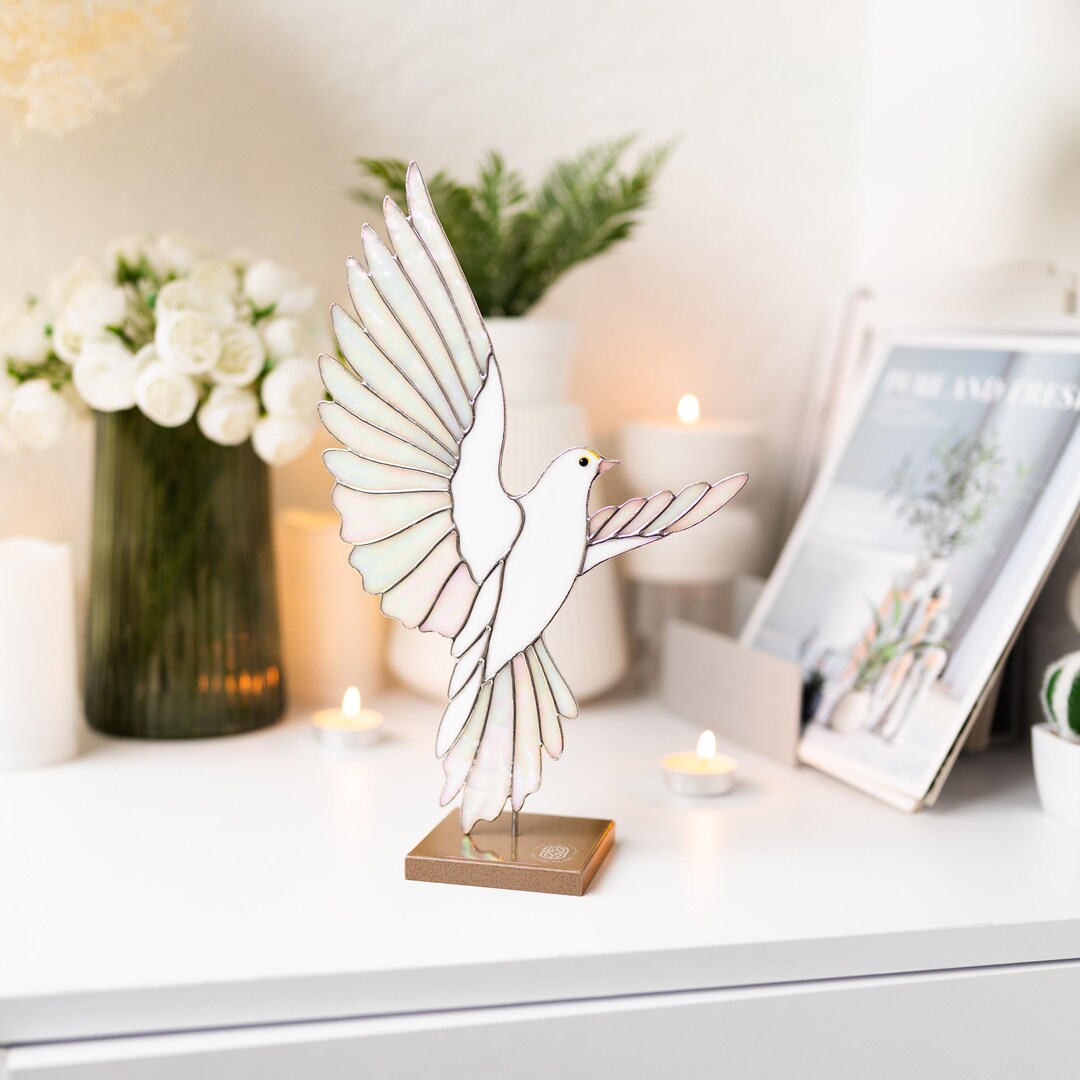 Stained Glass Dove Table Decor Peace Bird Table Sculpture Spiritual ...
