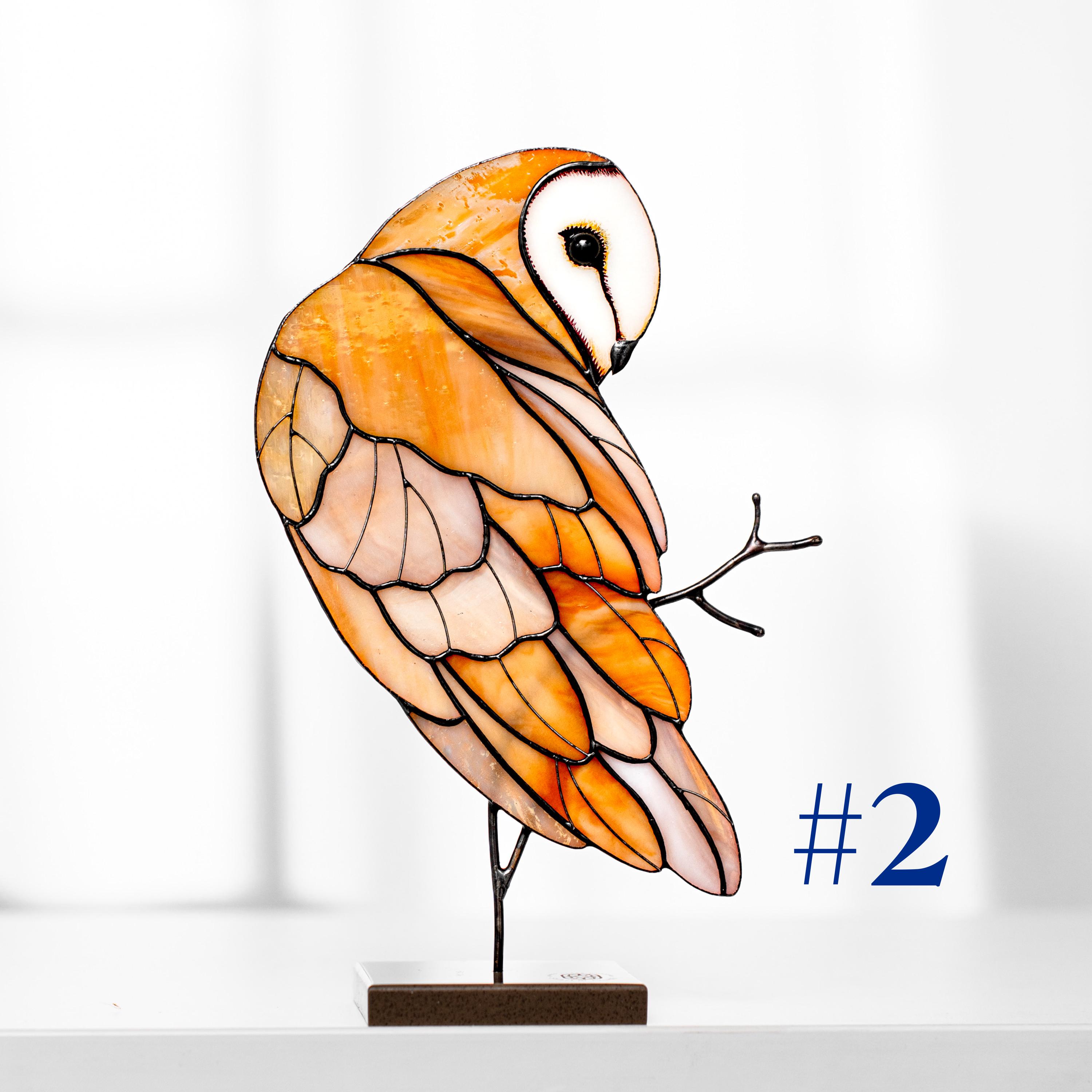 Stained Glass Barn Owl Table Centerpiece Glass Bird Table Decor