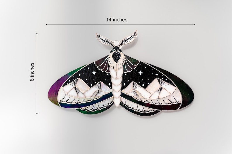 Stained Glass Moth Wall Decor, Hand Painted Mountains Wall Hanging ...