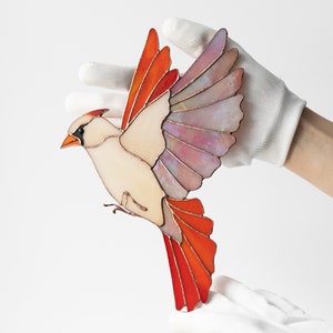 Roter Kardinal Wanddekoration, Glasmalerei, Weiblicher Kardinalvogel, Geschenk für Mutter, Weihnachtsdekoration, Wandbehang Vogel, Geschenk zur Wohnungserwärmung