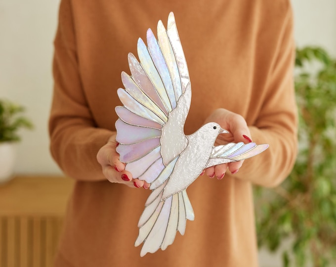 Stained glass dove suncatcher White dove window hanging Handmade Mother’s Day decor Bird lover gift Peace bird wall decor Housewarming gift