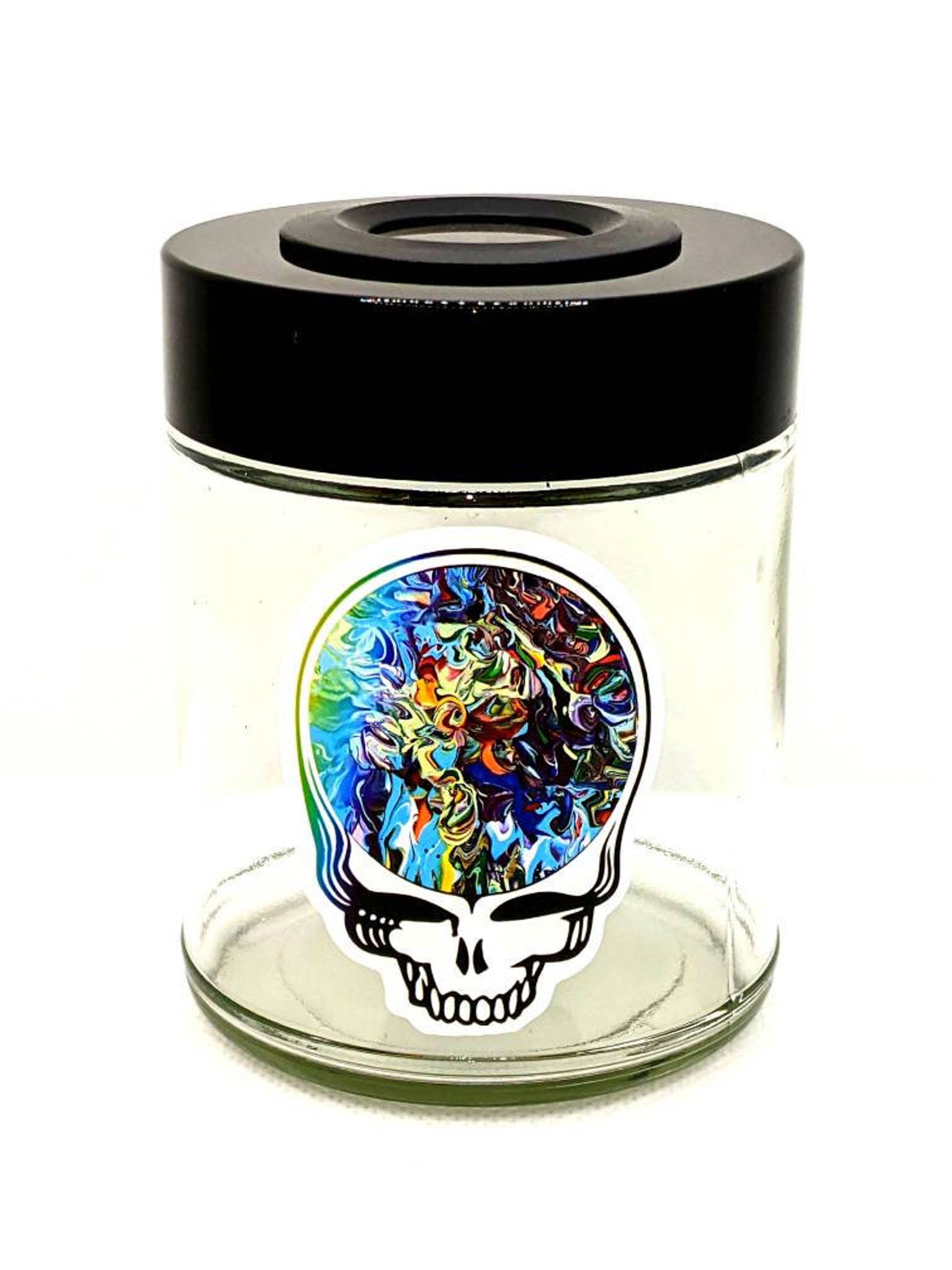 8 oz smell proof glass stash jar with digital lid. Handmade in Etsy