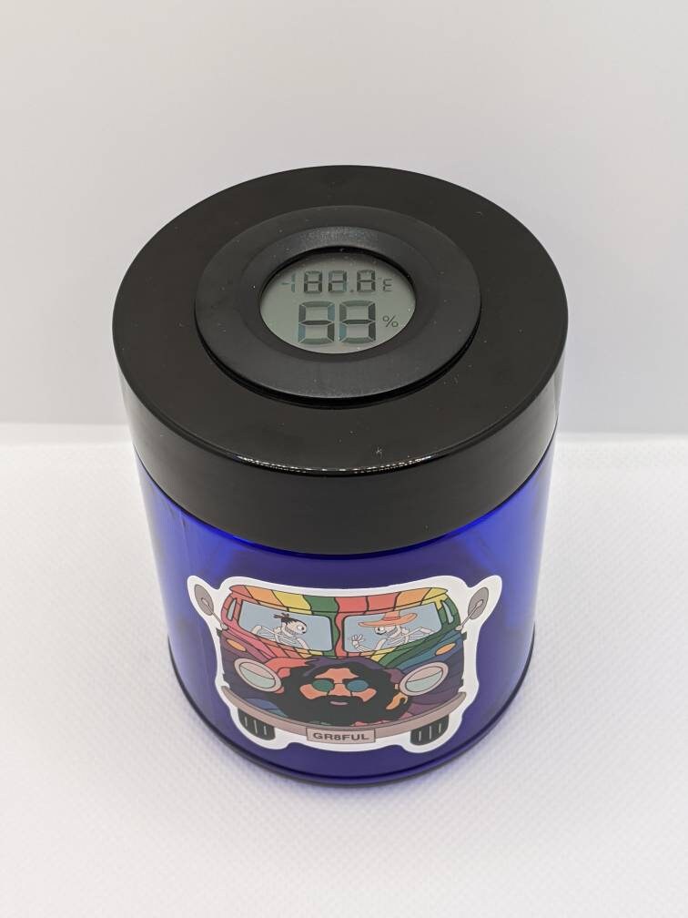 8 oz smell proof glass stash jar with digital lid. Handmade in Etsy