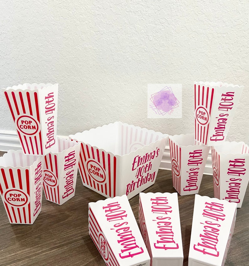Personalized Family Movie Night Gift/ Popcorn Container Set/ Custom Reusable Popcorn Snack Bowl/ Party Favors For Kids/ Popcorn Bucket image 3