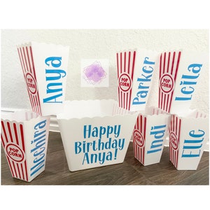 Personalized Family Movie Night Gift/ Popcorn Container Set/ Custom Reusable Popcorn Snack Bowl/ Party Favors For Kids/ Popcorn Bucket image 2