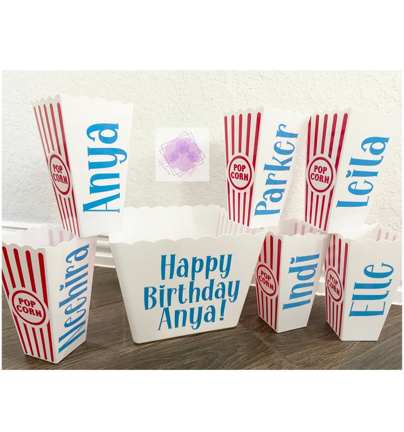 Personalized Family Movie Night Gift/ Popcorn Container Set/ Custom Reusable Popcorn Snack Bowl/ Party Favors For Kids/ Popcorn Bucket image 2