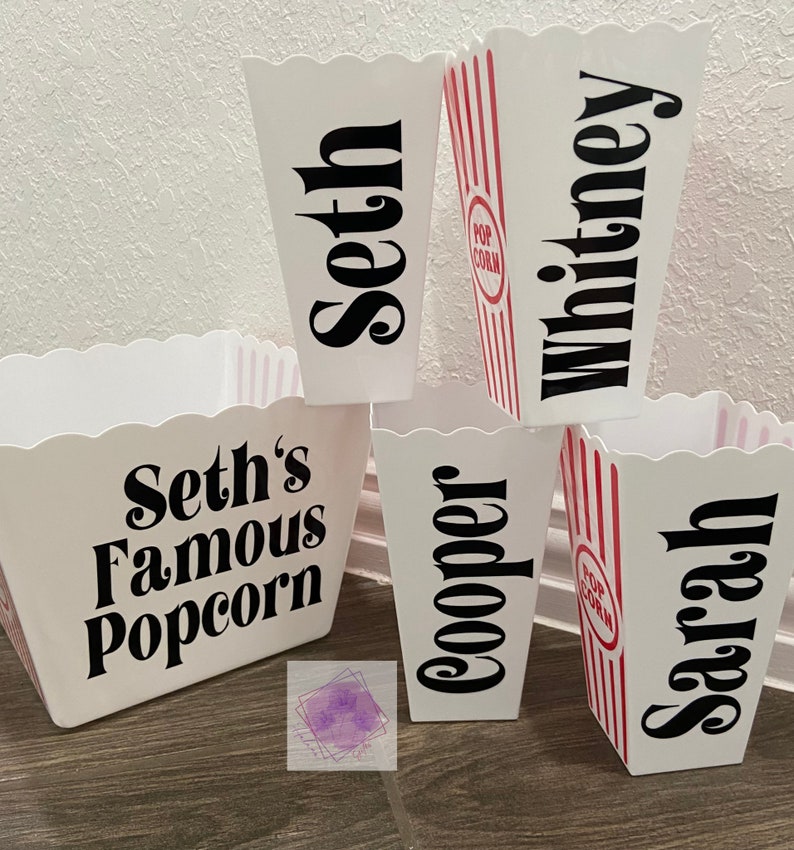Personalized Family Movie Night Gift/ Popcorn Container Set/ Custom Reusable Popcorn Snack Bowl/ Party Favors For Kids/ Popcorn Bucket image 4