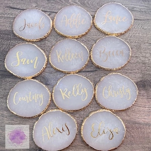 Personalized Drink Coasters, Gold Rim Coaster, Wedding Place Card, Bridesmaid Gifts, Custom Coaster With Name