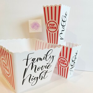 Personalized Family Movie Night Gift/ Popcorn Container Set/ Custom Reusable Popcorn Snack Bowl/ Party Favors For Kids/ Popcorn Bucket image 7