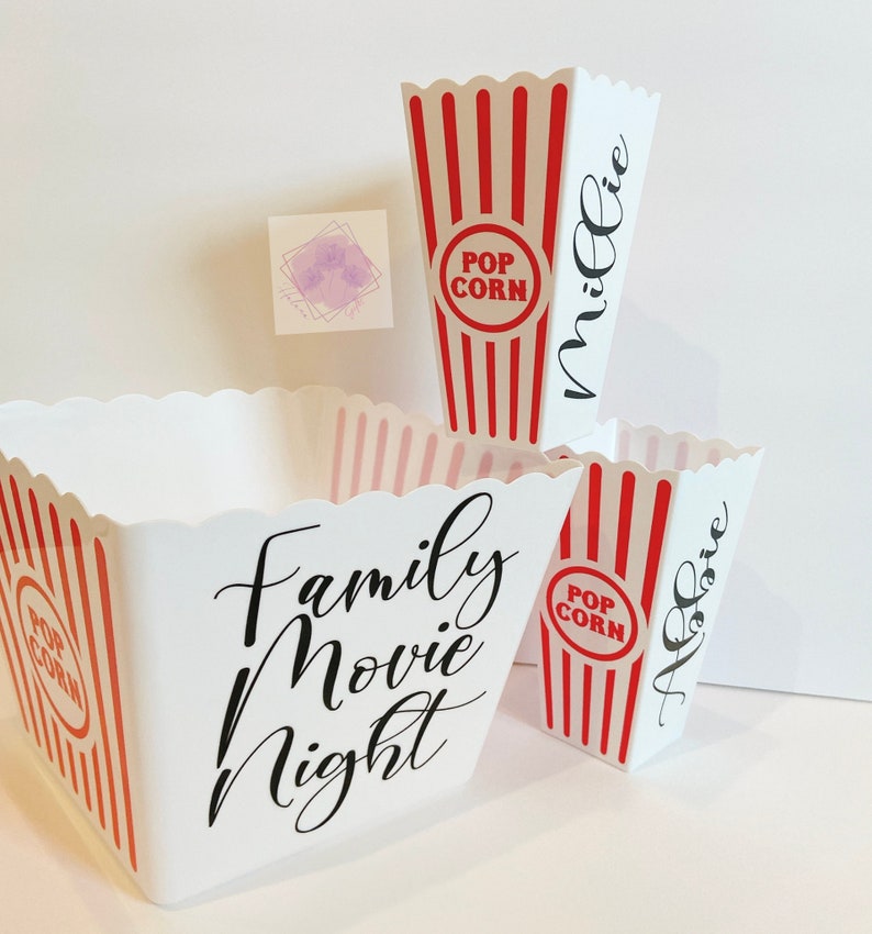 Personalized Family Movie Night Gift/ Popcorn Container Set/ Custom Reusable Popcorn Snack Bowl/ Party Favors For Kids/ Popcorn Bucket image 7