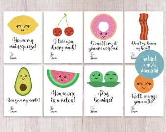 Food Pun Gift Tags - Punny Valentines - Printable Valentine&#39;s Day - Food Pun Cards - Cute Valentines Puns - Valentines Day 2024