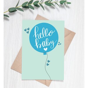 Baby Shower Printable Card - Baby Boy Card - Baby Shower Balloon Card - Hello Baby Card - Digital Card - New Baby Card - Instant Download