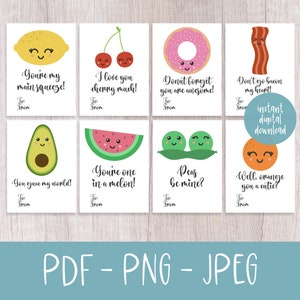 Food Wortspiel Geschenkanhänger - Punny Valentines - Druckbare Valentinstag - Food Wortspiel Karten - Niedliche Valentinstag Wortspiele - Valentinstag 2024