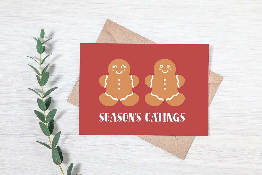Season's Eatings Card - Gingerbread Man Card - Printable Christmas Card ...