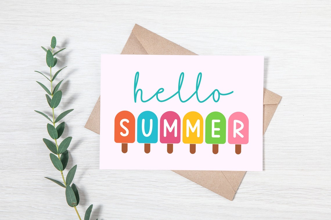 Hello Summer Card Printable Summer Card 5 x 7 Card 5.5 x - Etsy España