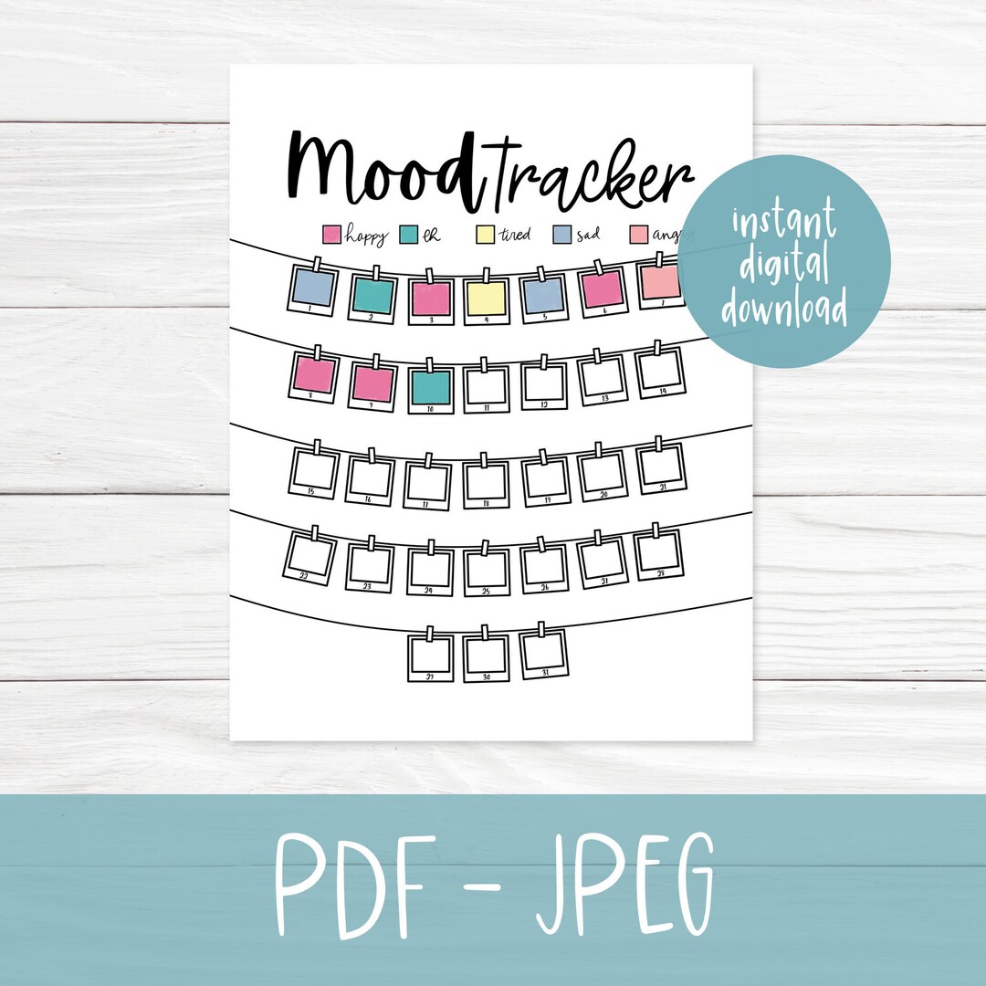 Polaroid Mood Tracker Printable Bullet Journal Template Habit Tracker Monthly Mood Tracker
