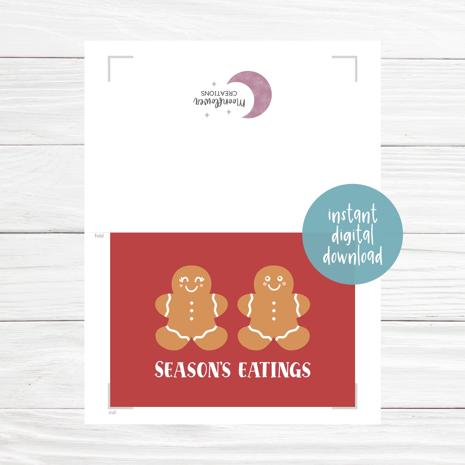 Season's Eatings Card - Gingerbread Man Card - Printable Christmas Card ...