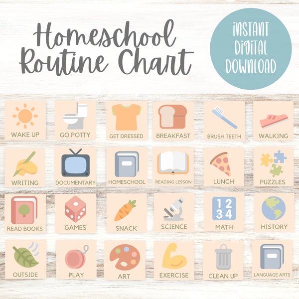 Routineschema voor thuisonderwijs - Dagelijks ritme-tracker - Choreschema voor thuisonderwijs - Visueel schema