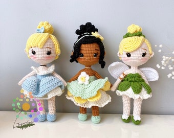 Elenco personalizzato per 3 Princess, Princess Dolls, Amigurumi Princess doll, Crochet Princess doll, bambole fatte a mano, bambola principessa fatta a mano