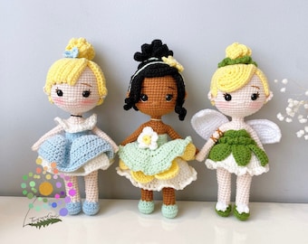 Liste personnalisée pour 3 princesses, poupées princesse, poupée princesse Amigurumi, poupée princesse au crochet, poupées faites main, poupée princesse faite main
