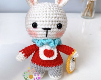 Coniglio bianco, Alice nel paese delle meraviglie, bambola amigurumi princess, bambola principessa all'uncinetto, bambole fatte a mano, bambola principessa fatta a mano