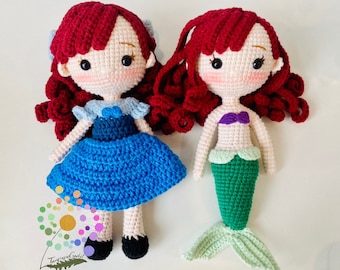 Sirena, Sirena humana, Eric, Muñecas princesa, Muñeca princesa amigurumi, Muñeca princesa de ganchillo, Muñecas hechas a mano, Muñeca princesa hecha a mano