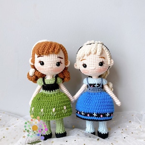 Amigurumi Anna och Elsa Prinsessa Virkad prinsessdocka, handgjorda prinsessdockor, handgjord prinsessdocka bild 1