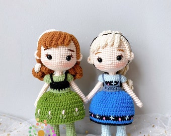 Amigurumi Anna and Elsa Princess Crochet princess doll,handmade princess dolls,handmade princess doll
