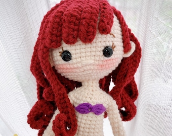 Princesa sirena, muñecas princesa, muñeca princesa amigurumi, muñeca princesa de ganchillo, muñecas hechas a mano, muñeca princesa hecha a mano
