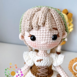 Bambola Amigurumi Gretel, bambola Gretel all&#39;uncinetto, bambole fatte a mano, bambola fatta a mano