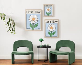 Let it Flow デジタルプリントポスター、ピンクのホームデコレーション、ピンクの部屋の装飾、ミニマリストポスター、アファメーションポスター、ホームデジタルプリント